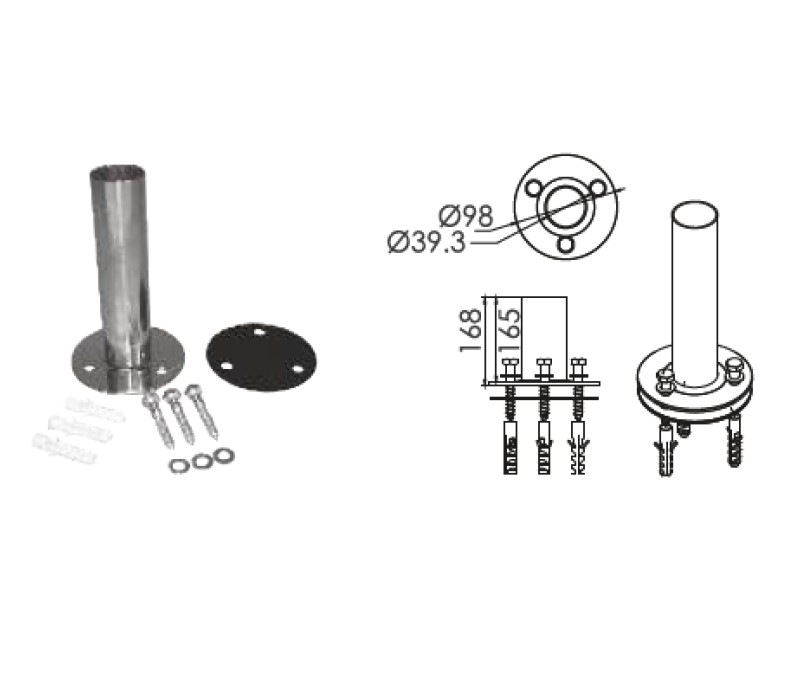 FF inox adapter za flanšu za bazenske merdevine od čelika AISI 304 i AISI 316